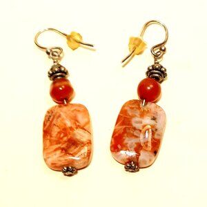 Jasper Earring Sterling Shepard Hook Pierced Carnelian Beads Vintage Gemstones
